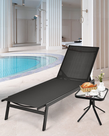 Giantex Chaise Lounge Chair Patio Chaise Lounger with 6-Postion Adjustable Backrest and Breathable Fabric