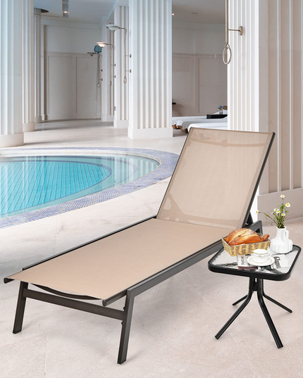 Giantex Chaise Lounge Chair Patio Chaise Lounger with 6-Postion Adjustable Backrest and Breathable Fabric