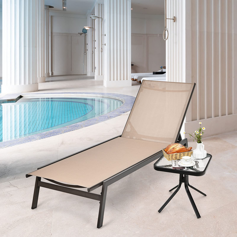 Giantex Chaise Lounge Chair Patio Chaise Lounger with 6-Postion Adjustable Backrest and Breathable Fabric
