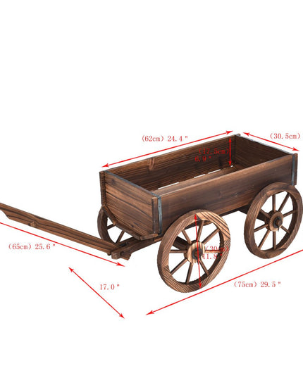 Giantex Wood Wagon Flower Planter Pot Stand W/Wheels Home Garden Outdoor Decor