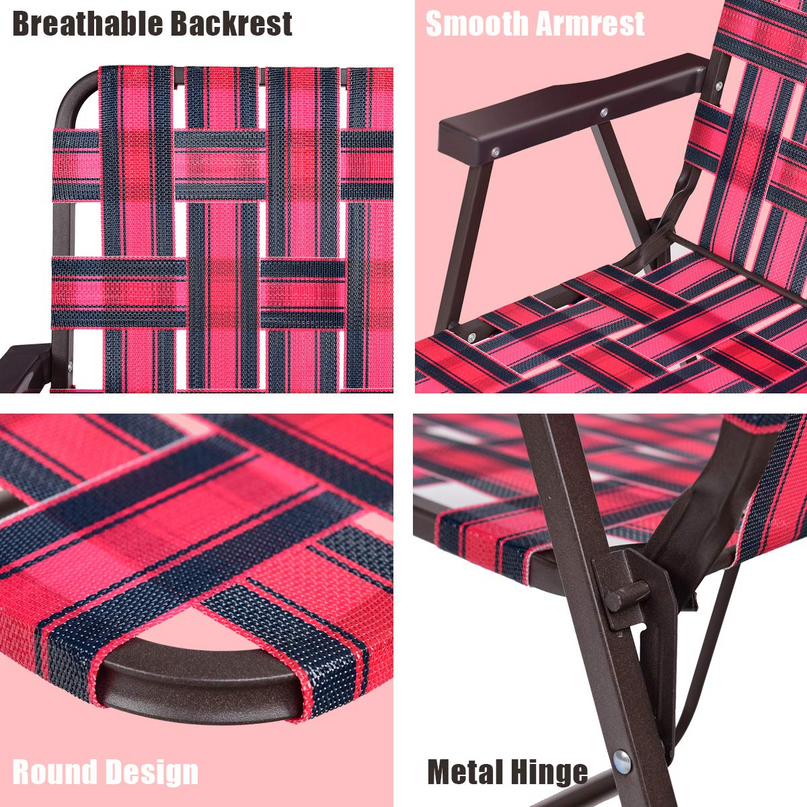 Giantex Folding Lawn Chairs Set of 6 Outdoor Portable Beach Chair W/Stable Steel Frame