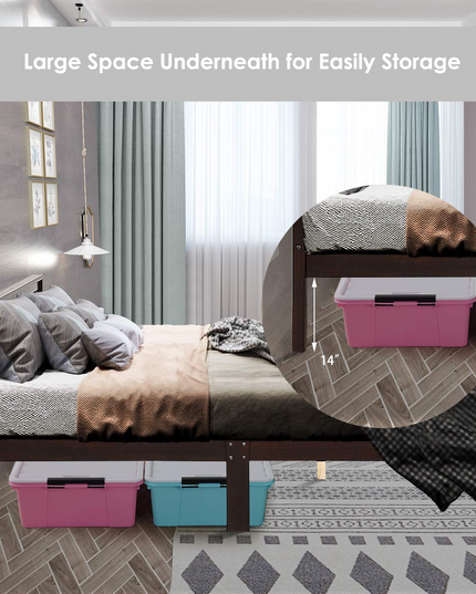 Giantex Wood Slats Great Support with Six Legs, No Box Spring Needed, Antique Espresso (Queen)