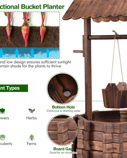 Giantex Outdoor Wooden Wishing Well with Hanging Bucket