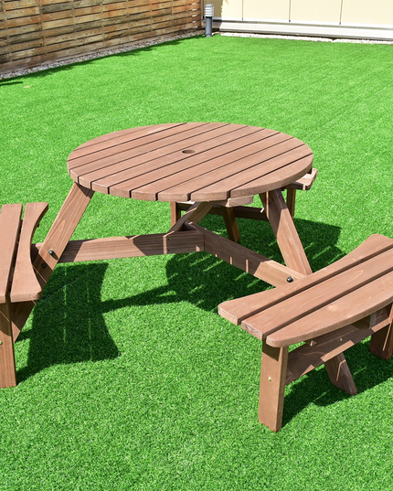 Giantex 6 Person Wooden Picnic Table Set with Wood Bench, Dark Brown