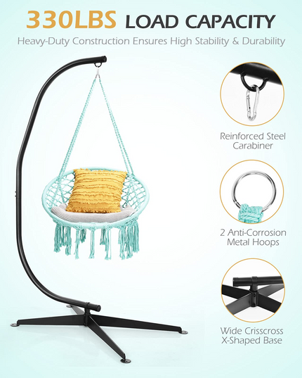 Giantex Hammock Chair with Stand, Solid Steel Heavy Duty C Stand with Macrame Hanging Chair