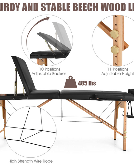 Giantex 84inch Folding Massage Table Spa Bed, 3 Folding Mode