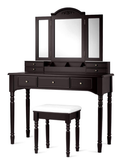 Vanity Set with Tri-Folding Mirror & 8 Necklace Hooks, 7 Drawers, 2 Dividers, 6 Desktop Makeup Organizers - Giantexus