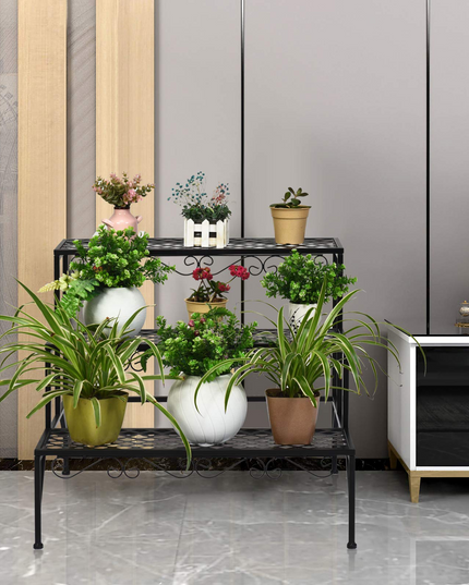 3 Tiers Metal Plant Stand, Ladder Plant Display Rack - Giantex
