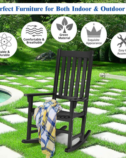 Giantex Rocking Chair Acacia Wood Frame Outdoor& Indoor