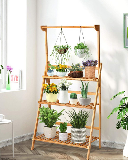 Giantex 3-Tier Hanging Plant Stand Storage Shelf, Folding Flower Pot Organizer Display Storage Rack