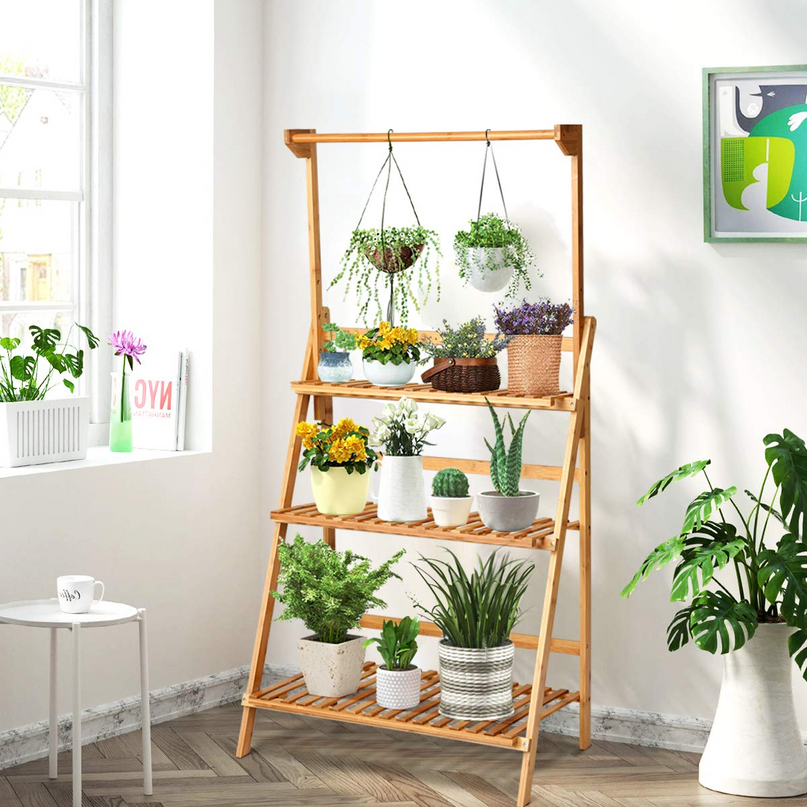 Giantex 3-Tier Hanging Plant Stand Storage Shelf, Folding Flower Pot Organizer Display Storage Rack