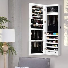 Wall Door Mount Jewelry Armoire Cabinet with 15 LED Lights - Giantex