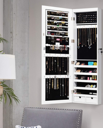 Wall Door Mount Jewelry Armoire Cabinet with 15 LED Lights - Giantex