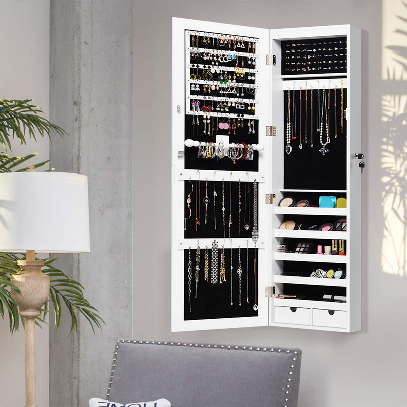 Wall Door Mount Jewelry Armoire Cabinet with 15 LED Lights - Giantex