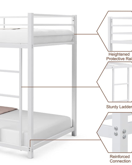 Classic Bunk Bed Frame with Safety Guard Rails & Side Ladder