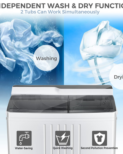 Compact Mini Laundry Washer for Apartment and Home (White & Gray)