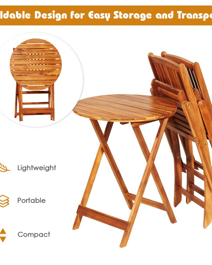 Giantex 3Pcs Patio Bistro Set, Wood Folding Table Set