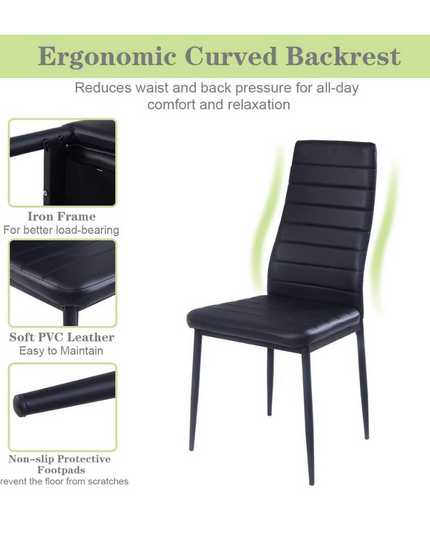 Giantex Kitchen Dining Table Set, Glass Tabletop Dining Room Set with Leather Padded 6 Chairs, Black