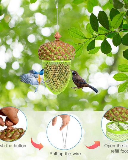 Giantex Metal Acorn Bird Feeder, Outdoor Hanging Food Dispenser with Stainless Steel Wire and Iron Grid