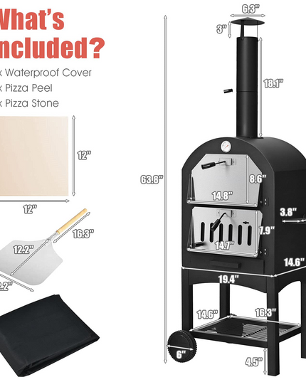 Giantex Pizza Oven Outdoor, Wood Fire Pizza Grill Maker with Waterproof Cover