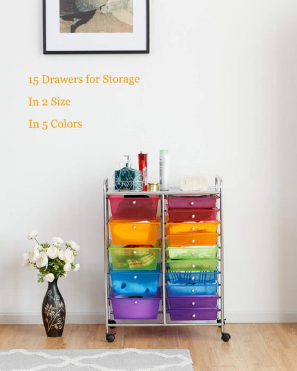 15-Drawer Organizer Cart Office School Rolling Storage Cart - Giantex
