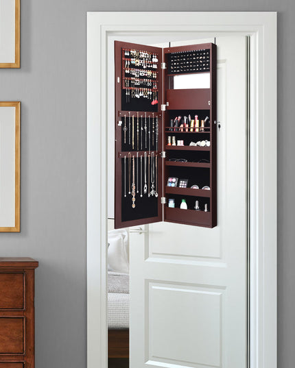15 LEDs Wall Door Mounted Jewelry Armoire with Mirror - Giantex