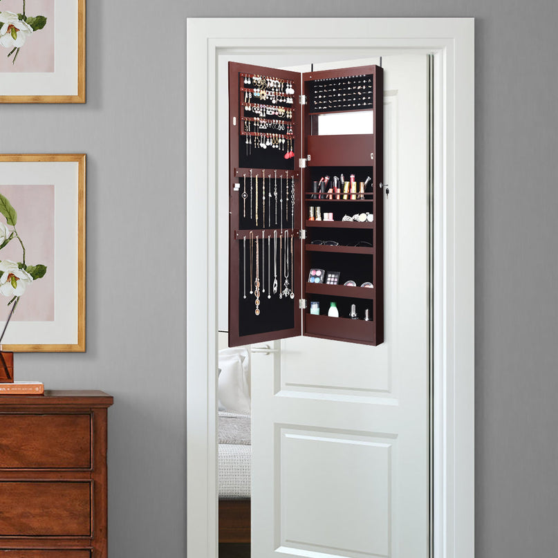 15 LEDs Wall Door Mounted Jewelry Armoire with Mirror - Giantex