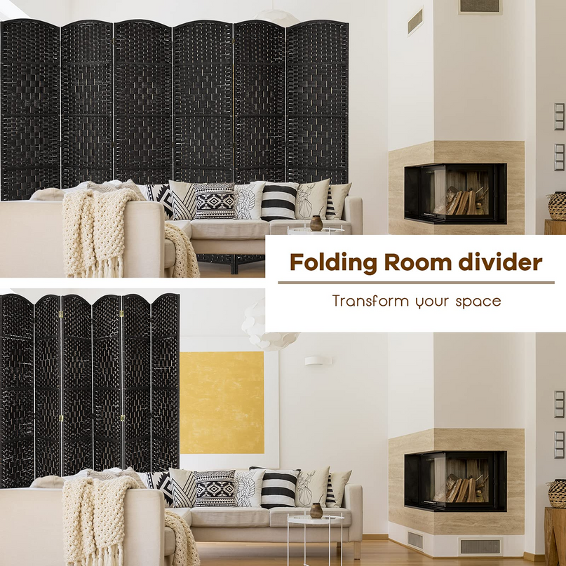 Giantex 6 Panel 6 Ft Tall Room Divider, Freestanding Wood Partition Room Dividers (Black/Brown) - Giantexus