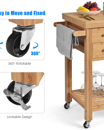 Giantex Kitchen Island, Bamboo Island Cart, Natural