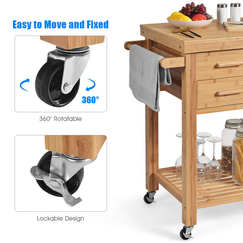 Giantex Kitchen Island, Bamboo Island Cart, Natural