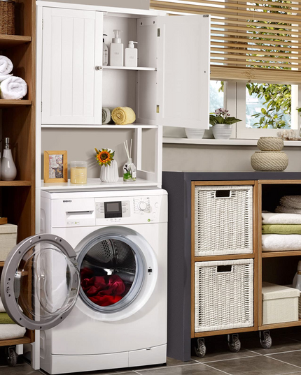 Giantex Over The Toilet Storage Cabinet W/ 2-Door Cabinet, Open Shelf, 3-Positon Adjustable Shelf