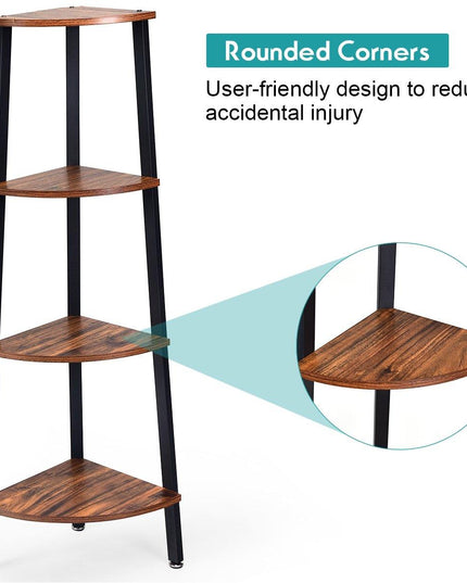 4-Tier Corner Shelf Industrial Multipurpose Bookcase - Giantexus