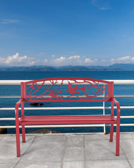 Giantex Patio Garden Bench Park Yard Outdoor Furniture Cast Iron Porch Chair (Red)