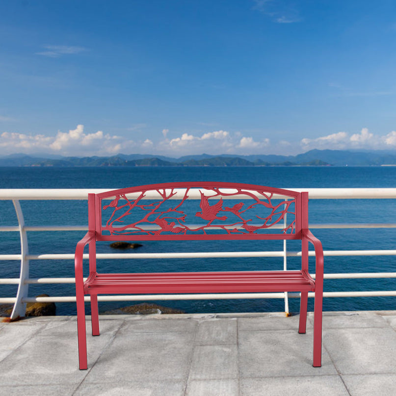Giantex Patio Garden Bench Park Yard Outdoor Furniture Cast Iron Porch Chair (Red)