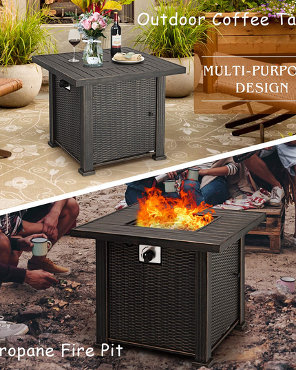 Giantex Gas Fire Pit Table, 30 Inch 50,000 BTU Auto-Ignition Propane Fire Pit (Brown)