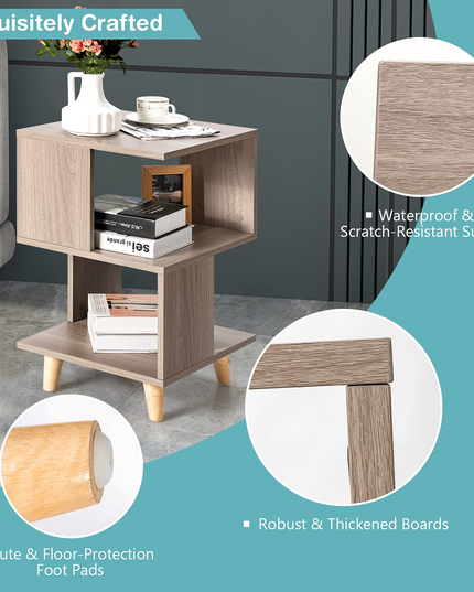 Giantex Set of 2 End Table, Wood Nightstand with Legs (Natural)