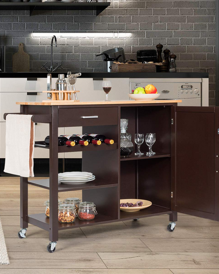 Giantex Kitchen Island Cart Rolling Serving Cart Wood Trolley, Brown