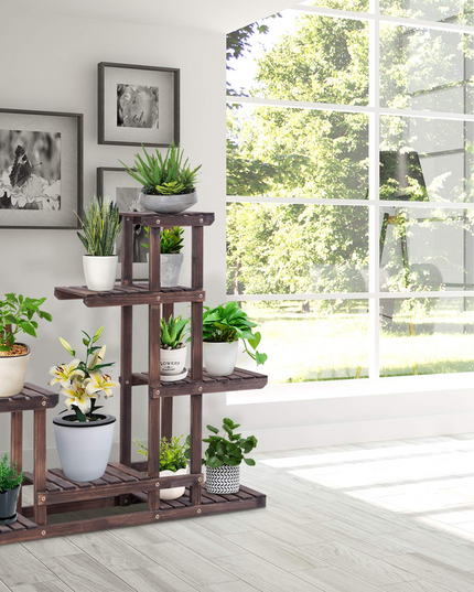 Giantex 6 Tiers Wooden Plant Stand, 10 Pots Flower Display Rack
