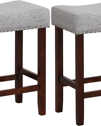 Giantex 29.5" Bar Height Bar Stools Set of 4 - Backless Saddle Barstools with Nailhead Linen Foam Seat