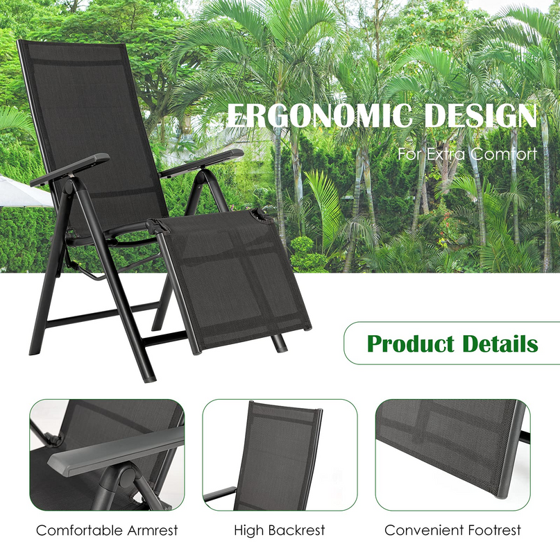 Giantex Reclining Patio Chairs Folding Lounge Chair