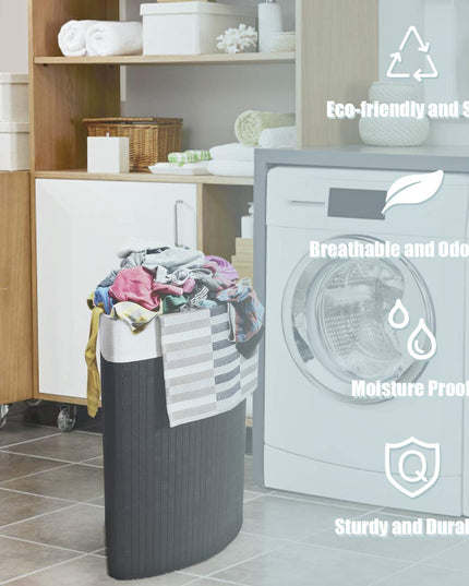 Giantex Corner Laundry Hamper with Lid, Bamboo Laundry Basket with Removable Liner and Handle