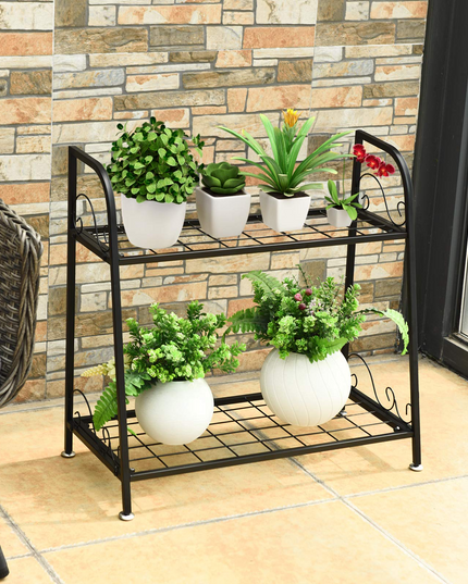 Giantex 2 Tier Metal Plant Stand, Indoor Outdoor Plant Shelf, Flower Rack Display Shelf