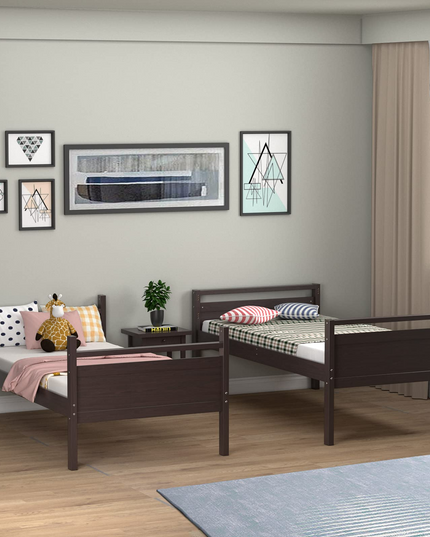 Giantex Twin Over Twin Bunk Bed, Solid Wood Twin Bunk Bed Convertible Into Two Individual Beds