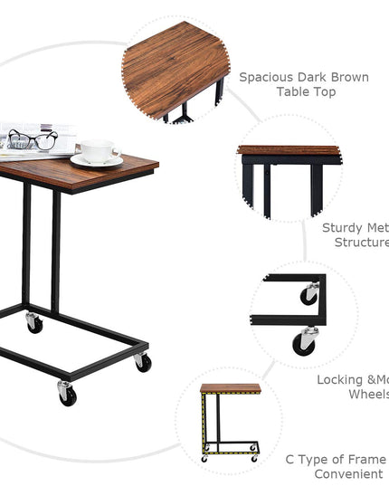 Giantex End Table Accent Sofa Side Table Wooden Rectangle Telephone Table with Rolling Casters