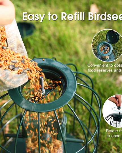 Giantex Metal Hanging Bird Feeder, Outdoor Squirrel-Proof Bird Feeder Cage with 4 Feeding Ports, Transparent PC Tube