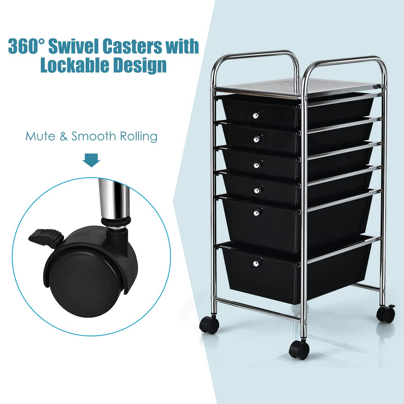  6 Storage Drawer Cart Rolling Organizer Cart, Black - Giantex