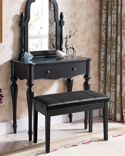 Giantex Wooden Duet Piano Bench with Padded Cushion and Music Storage