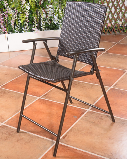 Giantex Folding Wicker Rattan Bar Chairs Tall Stool with Back Steel Frame