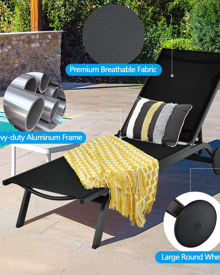 Giantex Lounge Chairs for Outside Patio Chaise Lounges Aluminum Recliner W/Adjustable 6 Backrest Positions and Wheels