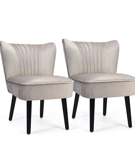 Set of 2 Velvet Accent Chair, Upholstered Modern Leisure Club Chairs w/ Solid Wood Legs - Giantexus